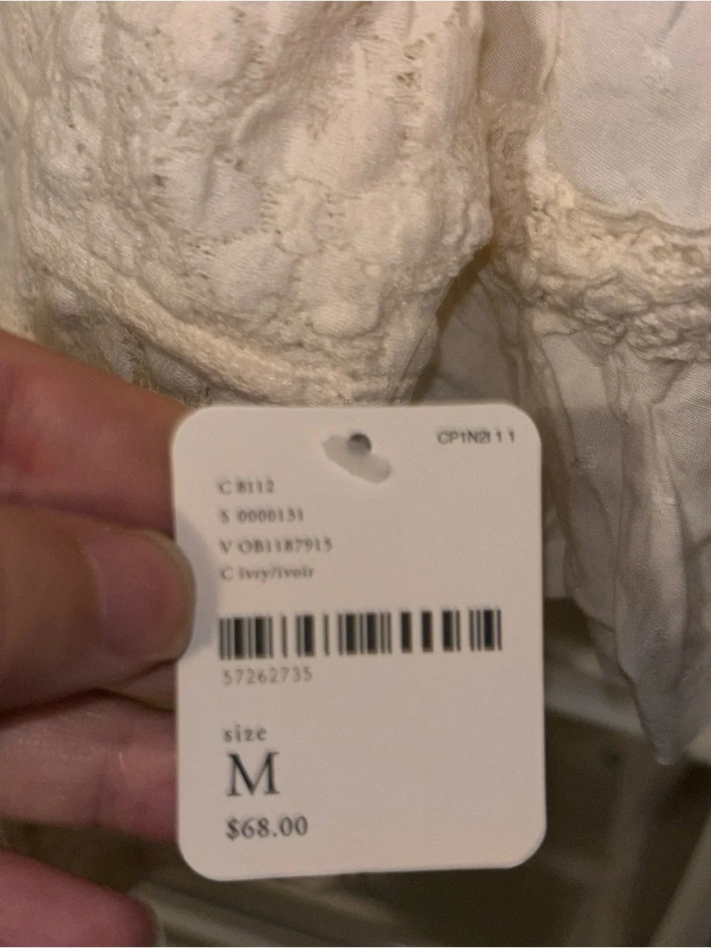 Free PeopleIvory Lace Square-Neck Puff Sleeve Top Milkmaid Cottagecore Romantic